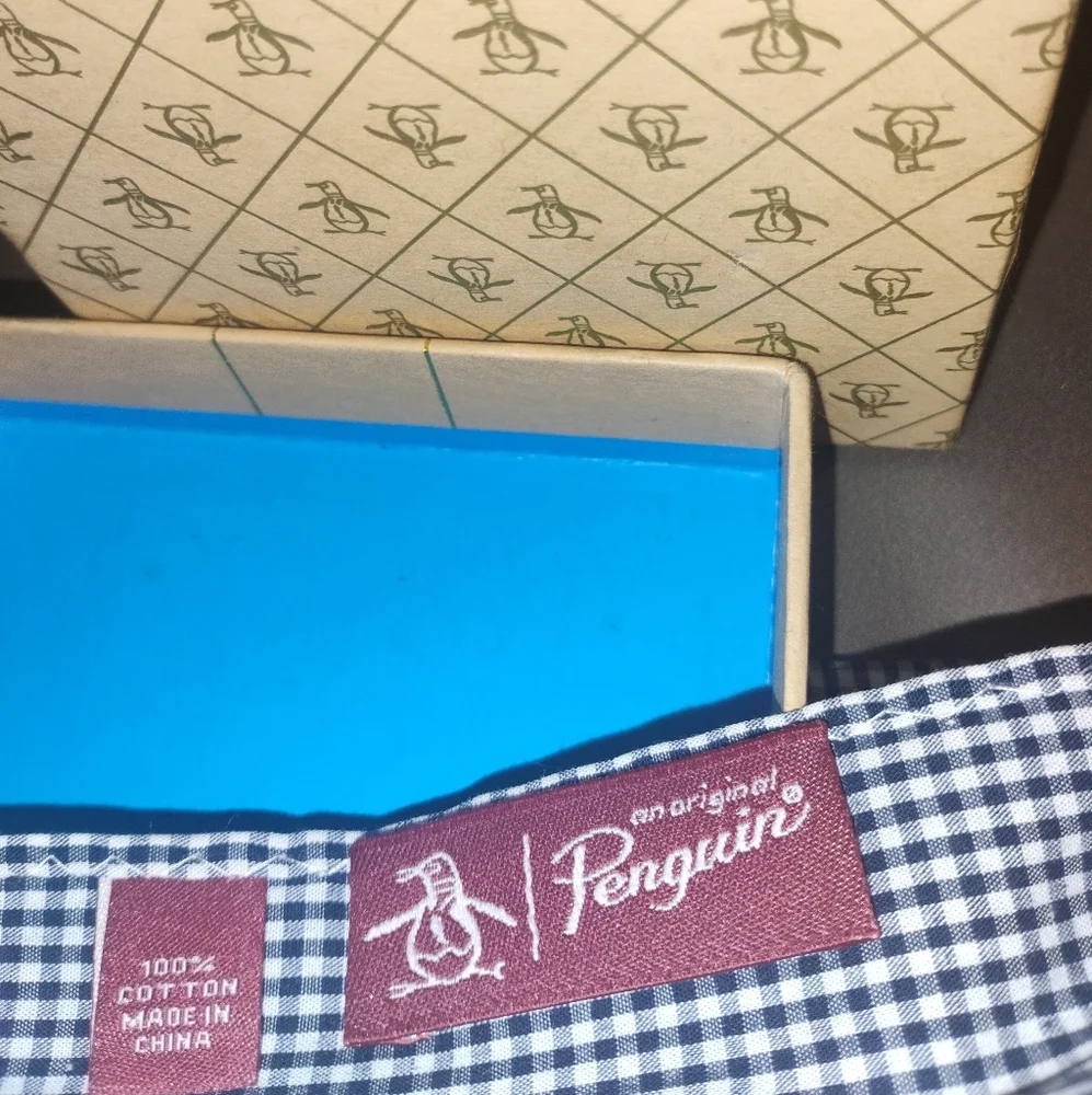 Original Penguin Plaid Tie & Pocket Square on Blue New in Box
